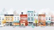 IIllustration, watercolor, soft colors, white background, wide angle shot of small businesses in a city center, generated with AI