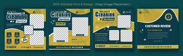 Set of Editable Cleaning service square instagram banner template. Suitable for social media posts and web internet ads. Vector illustration with photo college