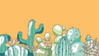 Cactus flower mexico desert succulent banner. Vector flat graphic design illustration