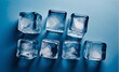 Ice cubes on a blue background, close-up
