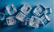 Ice cubes on a blue background, close-up