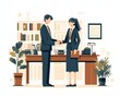Confident business partners handshaking over desk in modern office.
