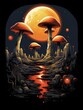 Giant Mushrooms in Moonlit Surrealism