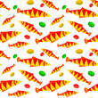 Red and yellow sea fish. Marine underwater seamless pattern watercolor art in ocean kids style for decorating children room, package, scrapbook, school, nursery, invitation, print, postcard