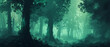 Enchanting mist envelops the dense forest, concealing towering trees and mysterious creatures within its depths.