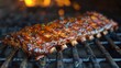 Close Up of Grill With Meat Cooking
