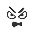 Angry face of annoyed crazy character in monochrome doodle style vector illustration