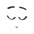 Cute face of character with closed eyes, monochrome doodle style vector illustration