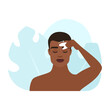 Man massaging forehead in sideways direction using jade gua sha vector illustration