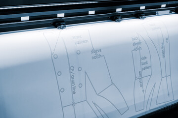 Leinwandbilder - A blue and white image of a piece of clothing with a number of lines and numbers on it