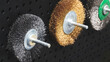 Three different types of brushes are displayed on a black background. The brushes are of different sizes and colors, with one being silver and the other two being gold
