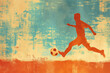 A soccer player dribbles and kicks a soccer ball
