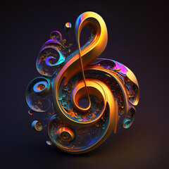 Wall Mural - modern and abstract multicolor music background with fluid structure and clef