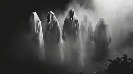 Wall Mural - a group of ghost standing in the fog