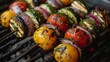 Close Up of Skewer of Food on Grill