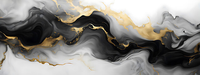 Wall Mural - Gold abstract black marble background art paint pattern ink texture watercolor white fluid wall. Abstract liquid gold design luxury wallpaper nature black brush oil modern paper splash painting water	