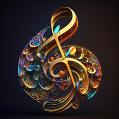 Wall Mural - modern and abstract multicolor music background with fluid structure and clef