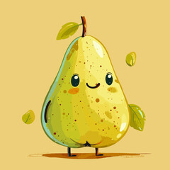 Wall Mural - A cartoon pear with a smiling face and a green leaf on top