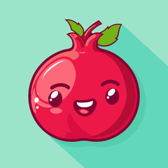 A cartoon Pomegranate with a leaf on top. The fruit is smiling and has a happy expression