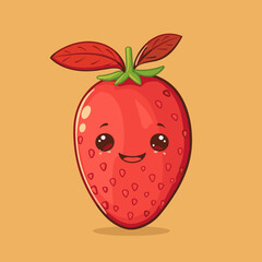 Wall Mural - A cartoon Exotic Fruit Salak with a smiling face and a leaf on top. The fruit is red and has a happy expression