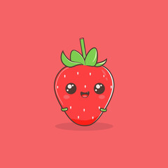 A cartoon strawberry is smiling and waving. The image is in a lighthearted and playful mood. The strawberry is the main focus of the image, and it is a fun and cheerful character