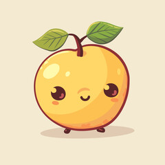 Wall Mural - A cartoon apple with a green leaf on top. The apple is smiling and has a cute face