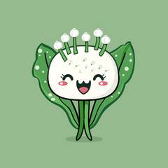 Wall Mural - A cartoonish vegetable Wild garlic with a green leaf on its head and a smile. The vegetable is happy and he is enjoying itself