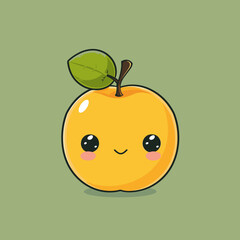 Wall Mural - A cartoonish Yellow plum with a green leaf on top. The fruit is smiling and has a happy expression