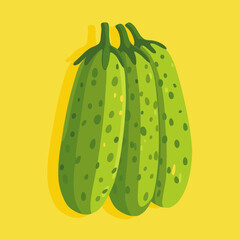 Wall Mural - Three green cucumbers with white spots. The cucumbers are arranged in a row
