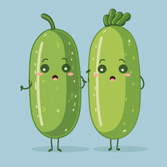 Wall Mural - Two cucumbers are standing next to each other, one of which is looking sad