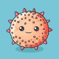 Wall Mural - A cartoonish orange sea urchin with a smiley face on it. The sea urchin is sitting on a yellow background