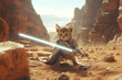 kitten with lightsaber, AI generated