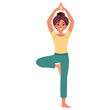 Young woman doing yoga tree pose Vrikshasana. Fitness concept. Flat vector illustration on white