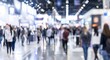 © Creation    Art - Exhibition expo event trade fair hall with busy bustling people walking to conferences  in a modern hall crowded  business people with a bokeh effect. Generative AI