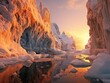 © Balaraw - Frozen landscape with dramatic icy cliffs and sunset reflection