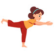 Kid girl doing yoga Warrior 3 or Virabhadrasana III. Fitness concept. Flat vector illustration