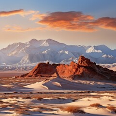 Wall Mural - Dramatic sunset over snowy mountain landscape