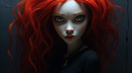 Wall Mural - Mysterious woman with striking red hair and intense gaze