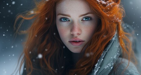 Sticker - Captivating redhead in winter wonderland