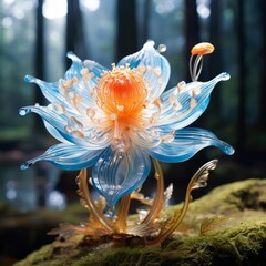 Wall Mural - Ethereal glass flower in enchanted forest