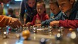 Visitors engage in a handson activity using magnets and small metal balls to simulate the forces at play in an atomic system.