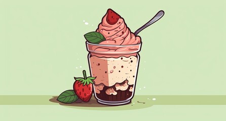 Wall Mural - delicious strawberry milkshake dessert