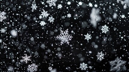 Heavy snowflakes cascade against a black backdrop, isolated. Adds overlay effect for composition. Ai Generated