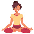 Young woman doing yoga Lotus pose Padmasana. Fitness concept. Flat vector illustration on white