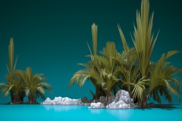 Sticker - Tropical island paradise with palm trees and crystal clear waters