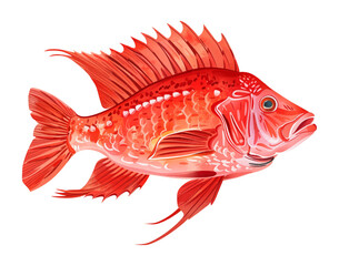 Wall Mural - red rock fish watercolor digital painting good quality