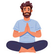 Young man doing yoga Lotus easy pose Sukhasana. Fitness concept. Flat vector illustration on white