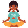 Kid girl doing yoga Lotus easy pose Sukhasana. Fitness concept. Flat vector illustration on white