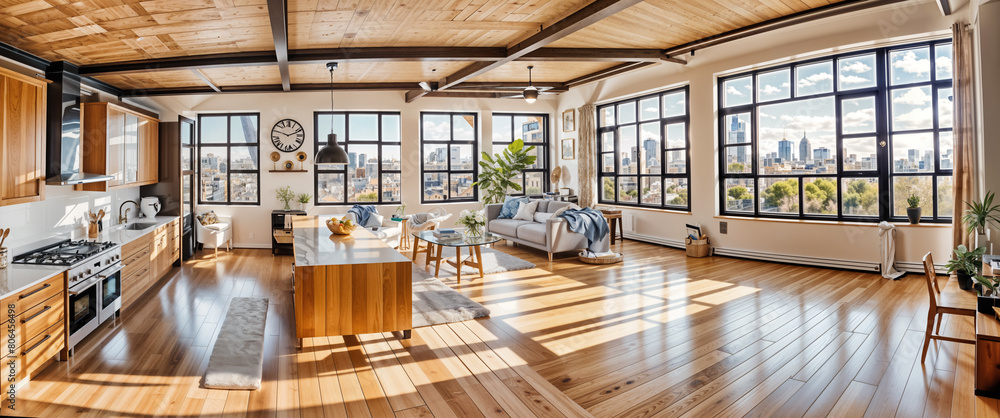 Urban Apartment Living. Modern Industrial Loft With Open Layout ...