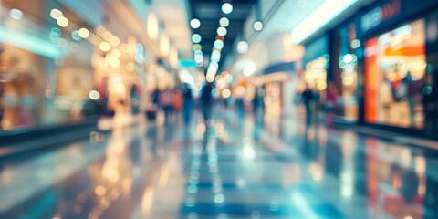 Wall Mural - Urban Shopping Frenzy: A Blurred Snapshot of a Crowded Mall Alive with Eager Shoppers.